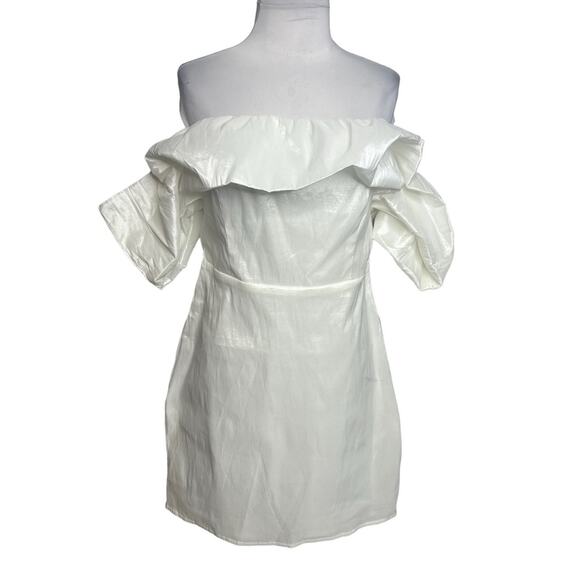 NWT Lulu's Significant Sensation White Satin Off the Shoulder Mini Dress Sz XL - Picture 4 of 9